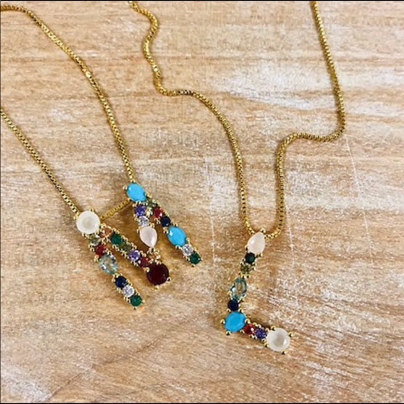 Multi-colored CZ & Stone Initial Necklaces-Boutique - Picture 9 of 16